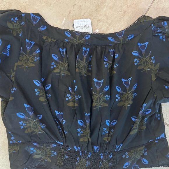 Free People Easy To Love Black Floral Crop Top Button - Picture 10 of 10